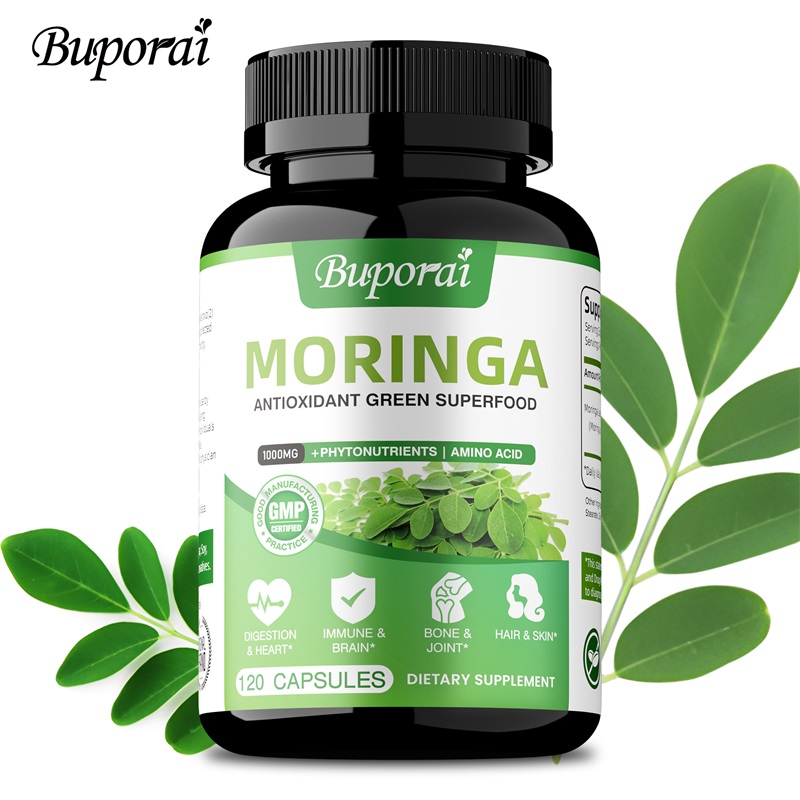 Moringa Leaf Powder - Capsule di Moringa - Antiossidanti, favoriscono