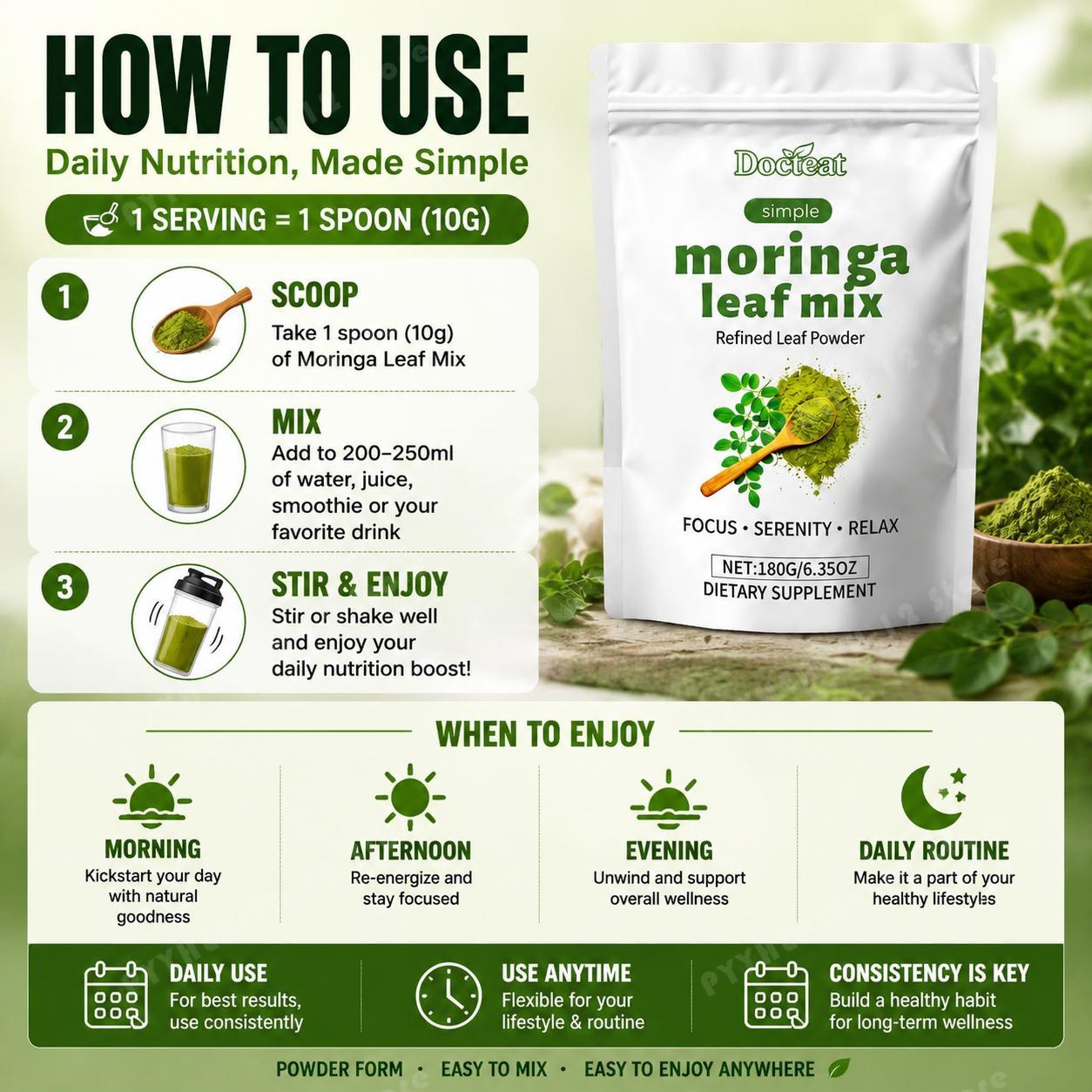 Docteat Polvere di Moringa con - Moringa Leaf Powder recensione e prezzo
